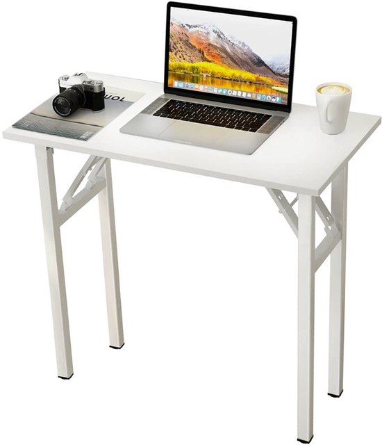 Opvouwbaar computerbureau – wit – hout en metaal – 80 x 40 x 75 cm