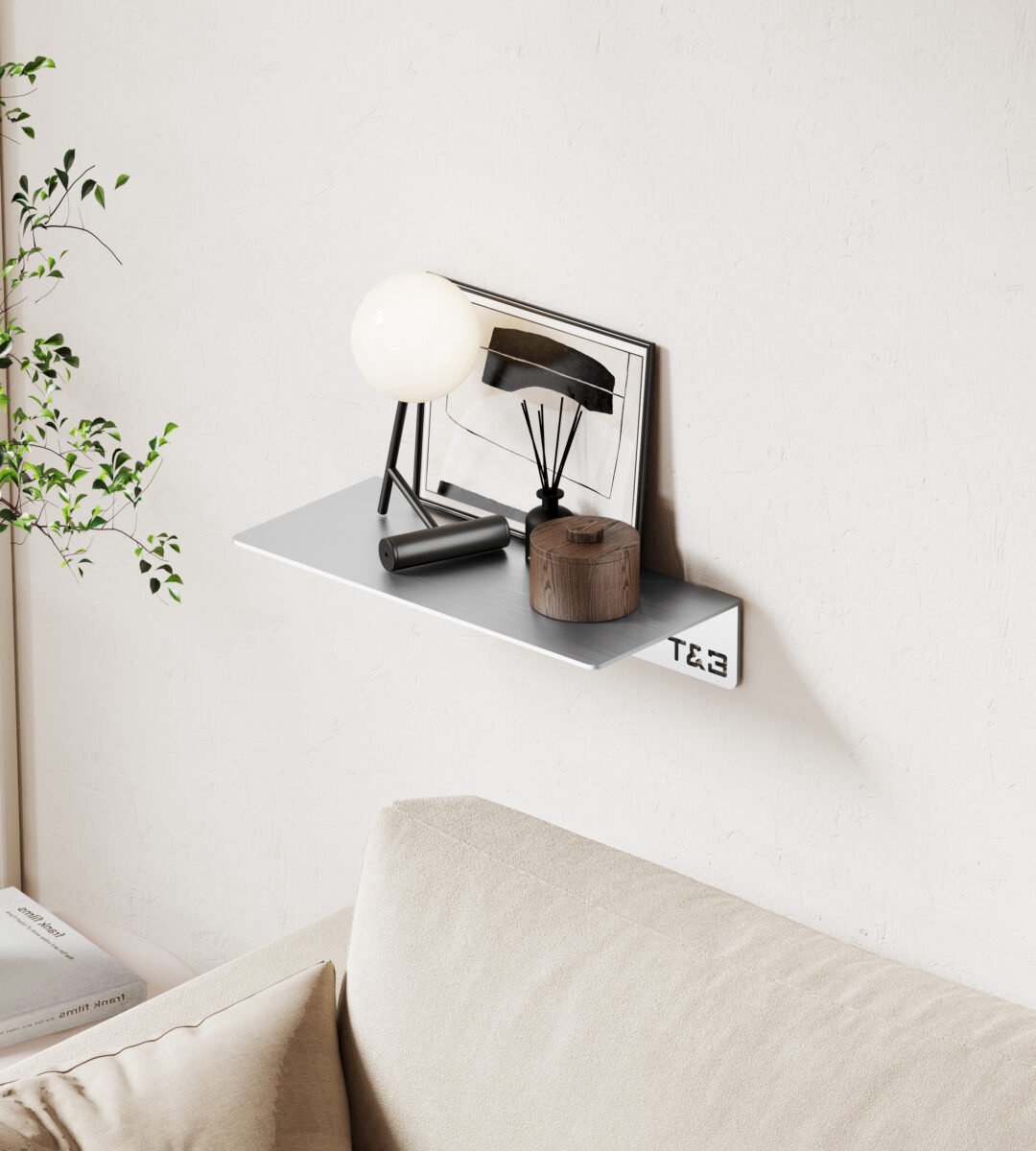 Nortiq T&B Wandplank / Planchet - geborsteld aluminium - 20 cm