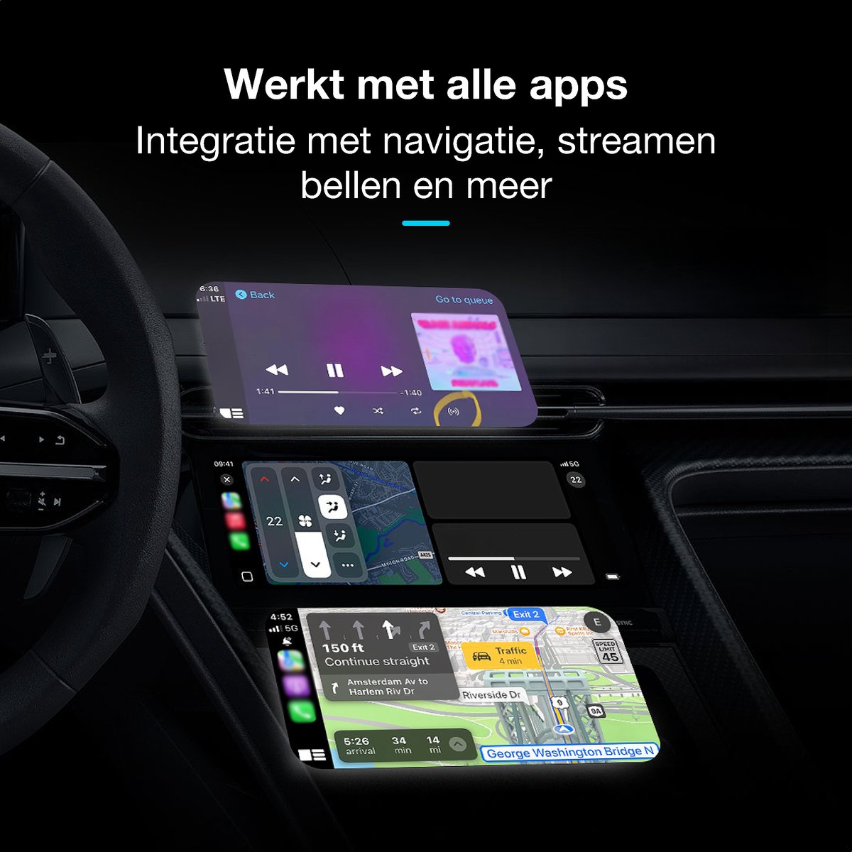 MasonPro 2-in-1 Draadloze CarPlay Android Auto Dongle USB-C/A voor Veilig Navigeren en Handsfree Bellen - Afbeelding 4