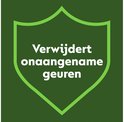 Icône de bouclier vert avec texte blanc : 'Élimine les odeurs désagréables'.