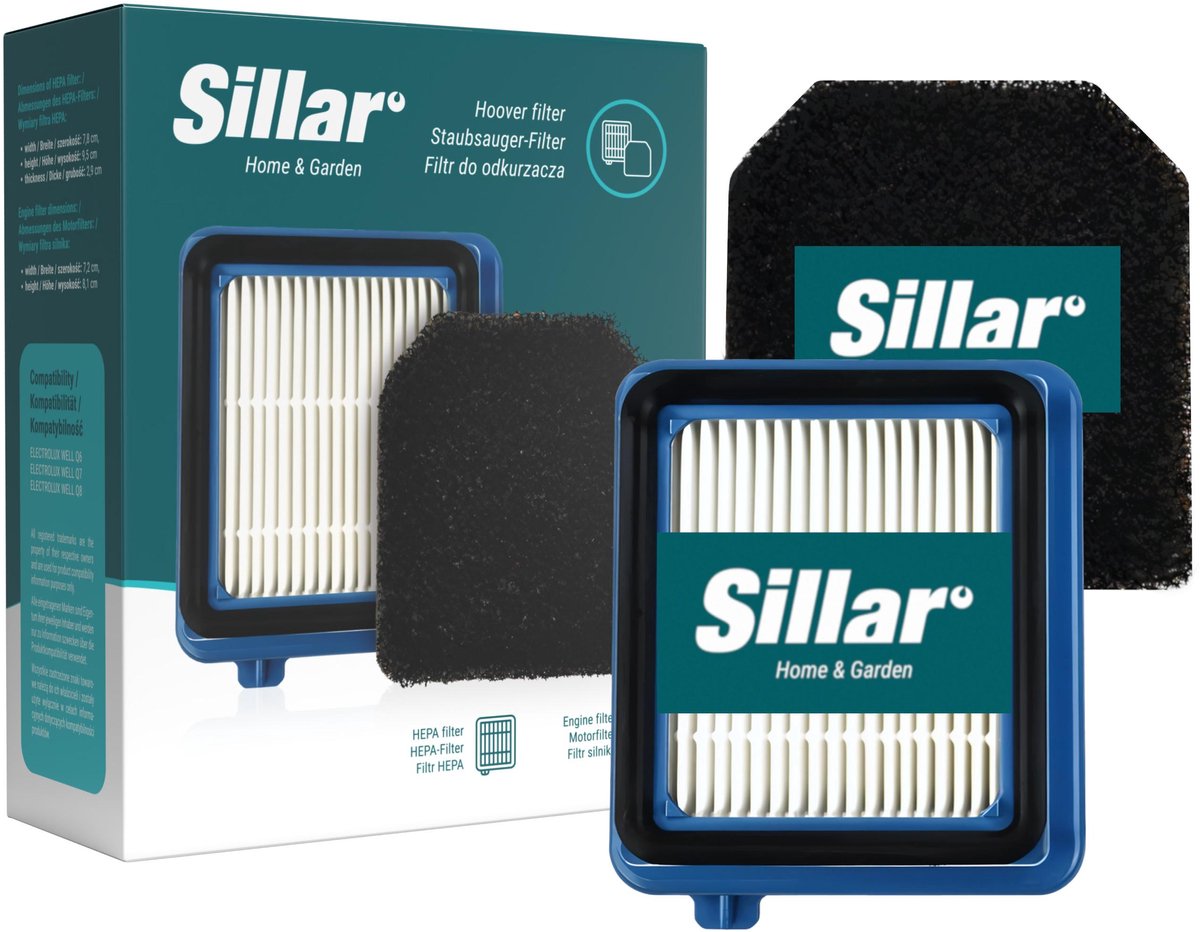 Sillar, Stofzuigerfilters, HEPA-filter, schuimrubberen motorfilter, afwasbaar, herbruikbaar, geschikt voor Electrolux Well Q6 Q7 Q8, vervanging voor ESKW1 / 900923269, 2 stuks