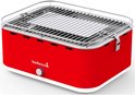 Rode Barbecook tafel BBQ met witte onderrand en zilverkleurig grillrooster.