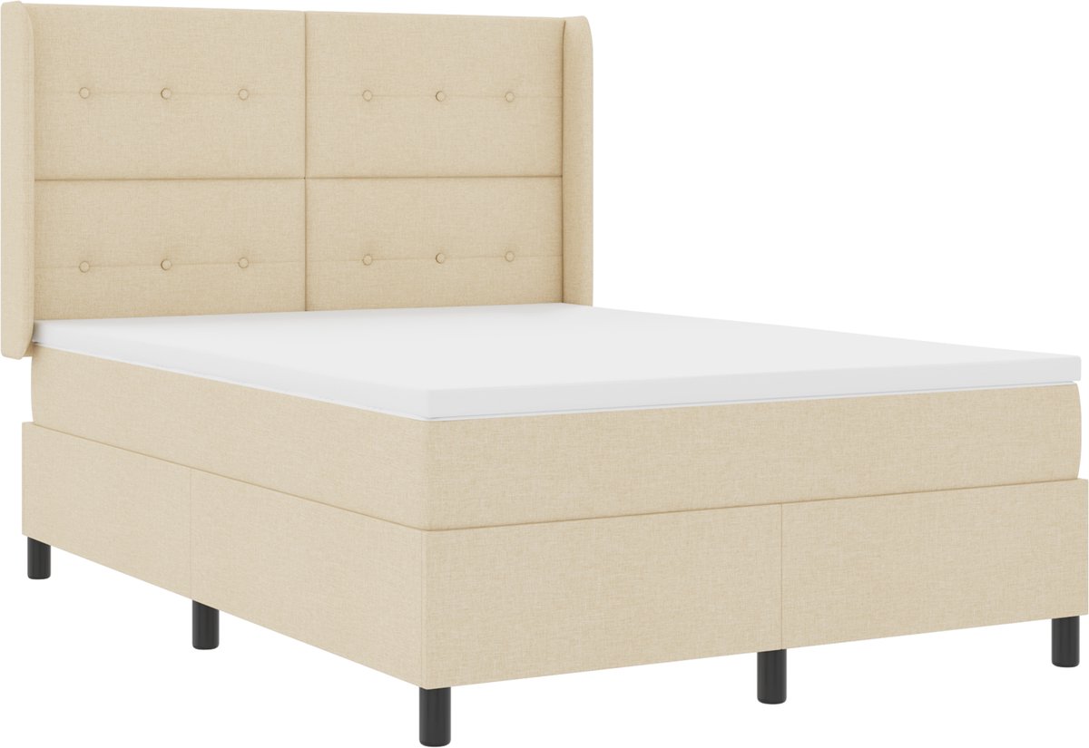 vidaXL - LED - Box - Spring - Bed - met - hoofdeinde - Crème - 140 - x - 200 - cm - Stof