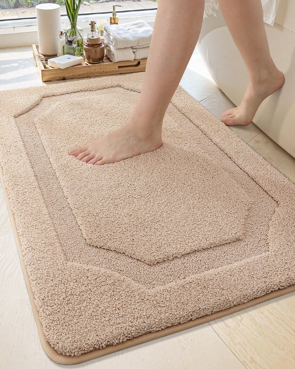 Ibenzoa® Zachte en Absorberende Antislip Badmat voor Badkamer en Douche, Beige, 61 x 92 cm