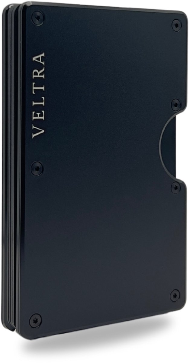 Veltra Wallet | Aluminium Pasjeshouder met RFID-bescherming – Moneyclip – 15 Pasjes – Verend Mechanisme – Mannen & Vrouwen - Onyxzwart