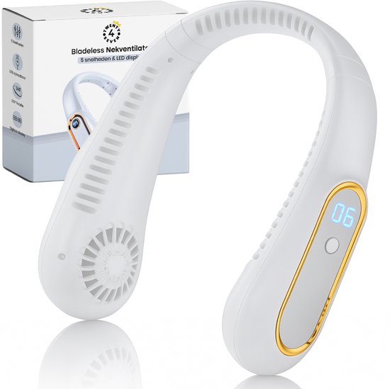 HandFan 5000 mAh Neck Fan rotorvrije ventilator, draagbare USB handenvrije nekband ventilator, 3-standen, 15 uur werktijd draagbaar en oplaadbaar voor buitengebruik. Zwart