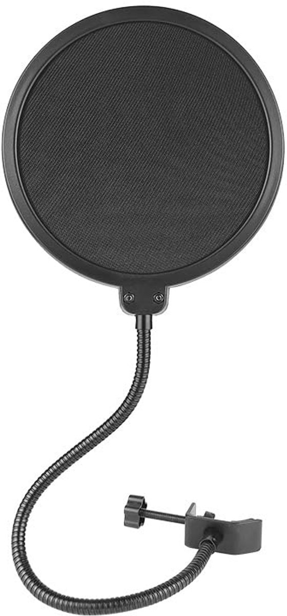 TRANKIELO® - Professionele Anti-Popfilter voor Microfoon – 6-Inch Formaat - Met 360° Flexibele Zwanenhals en Stabilisatorarm – Tweelaags Filter – Verstelbaar en Compatibel