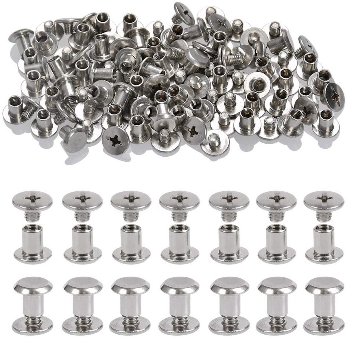TRANKIELO® - Roestvrijstalen Chicago Schroeven van 5mm – Set van 100 Stuks – Duurzaam en Corrosiebestendig – Multifunctioneel met Schroefdoppen