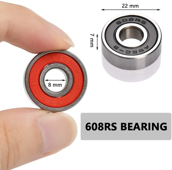 Set Di 8 Cuscinetti 608RS ABEC-11 In Acciaio Carbonio Per Skateboard E Longboard, 22x8x7 Mm, Cromati Con Doppio Scudo In Gomma