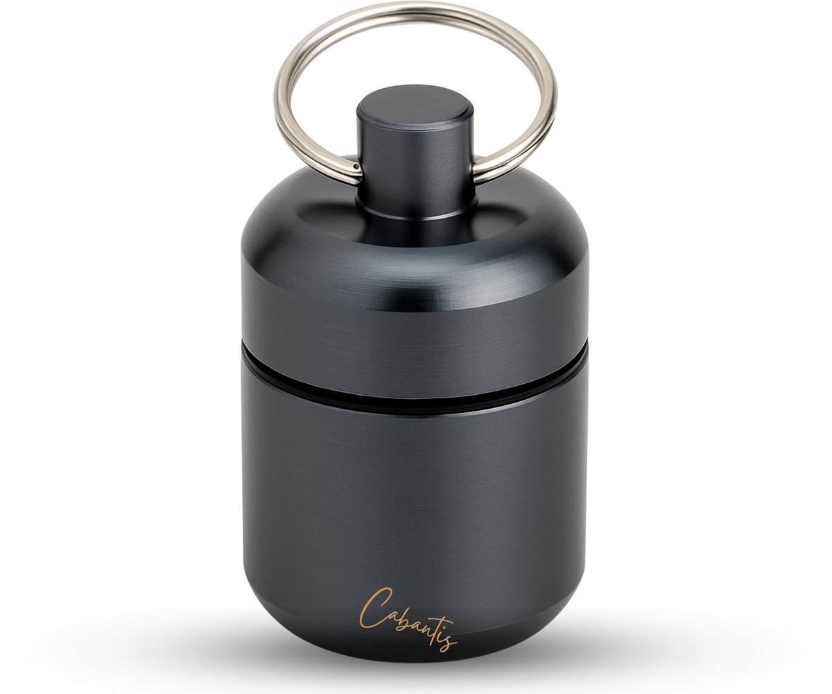 Cabantis® Bulky Mini Pillendoos Sleutelhanger – Aluminium Medicijnhouder – Reispillendoosje – Makkelijk Schoon te Maken – Draagbaar & Lucht- en Waterdicht – Donkergrijs