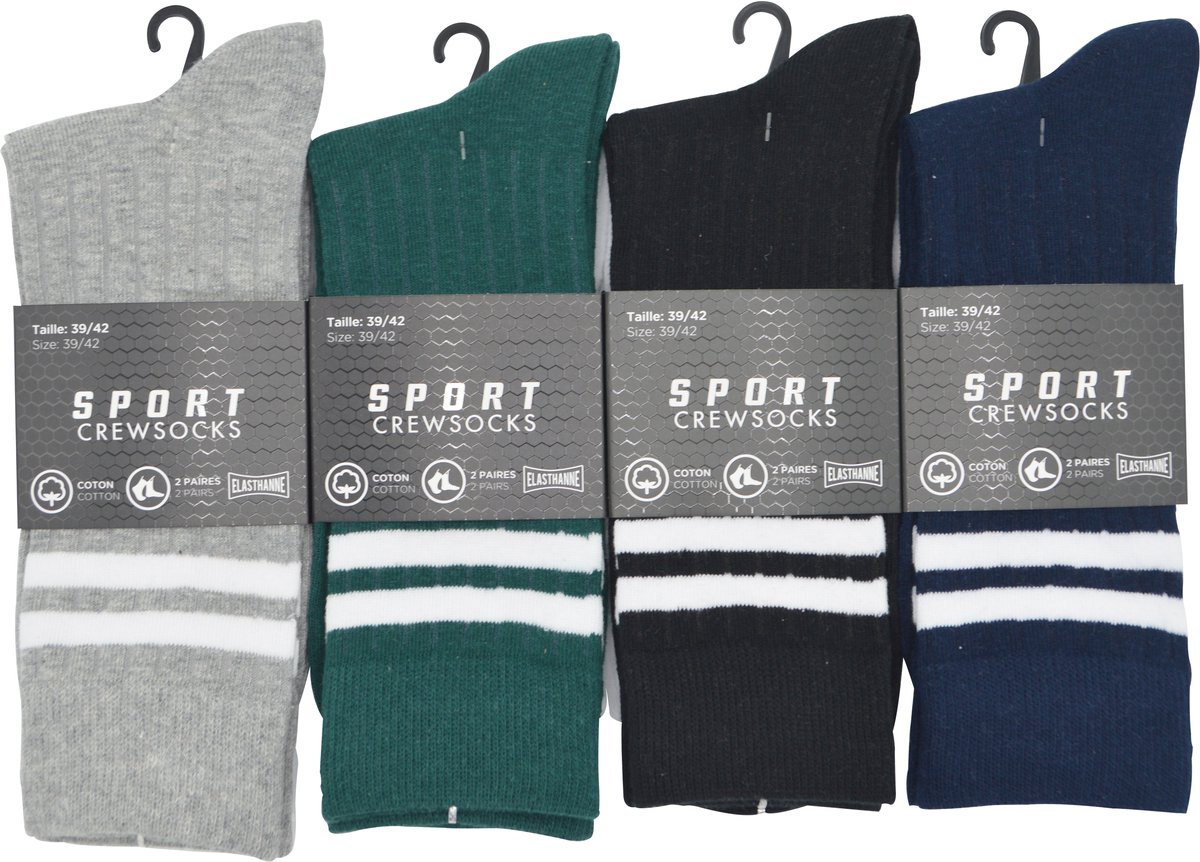 SPORTKOUSEN HEREN- INTER SOCKS - CREW SOCKS - 43/46- 8 PAAR- GROEN & WIT - GRIJS & WIT- BLAUW & WIT - ZWART & WIT