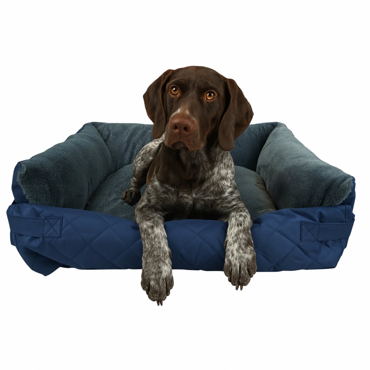 Dastium Pets - Blauw Met Grijze Hondenmand - Hondenbed Voor Op De Bank - Hondenkussen Met Oprolbaar Hondenkleed - Hondendeken Bank - Met Anti-slip Bodem