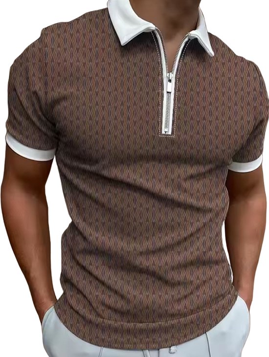 Chique Poloshirt Heren - Aansluitend - Bruin - Casual - Polo Shirt - Maat 3XL