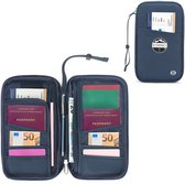 Reisportemonnee RFID - Reismonkey - Travel wallet voor 6 paspoorten - Waterafstotende familie paspoorthouder - Donkerblauw