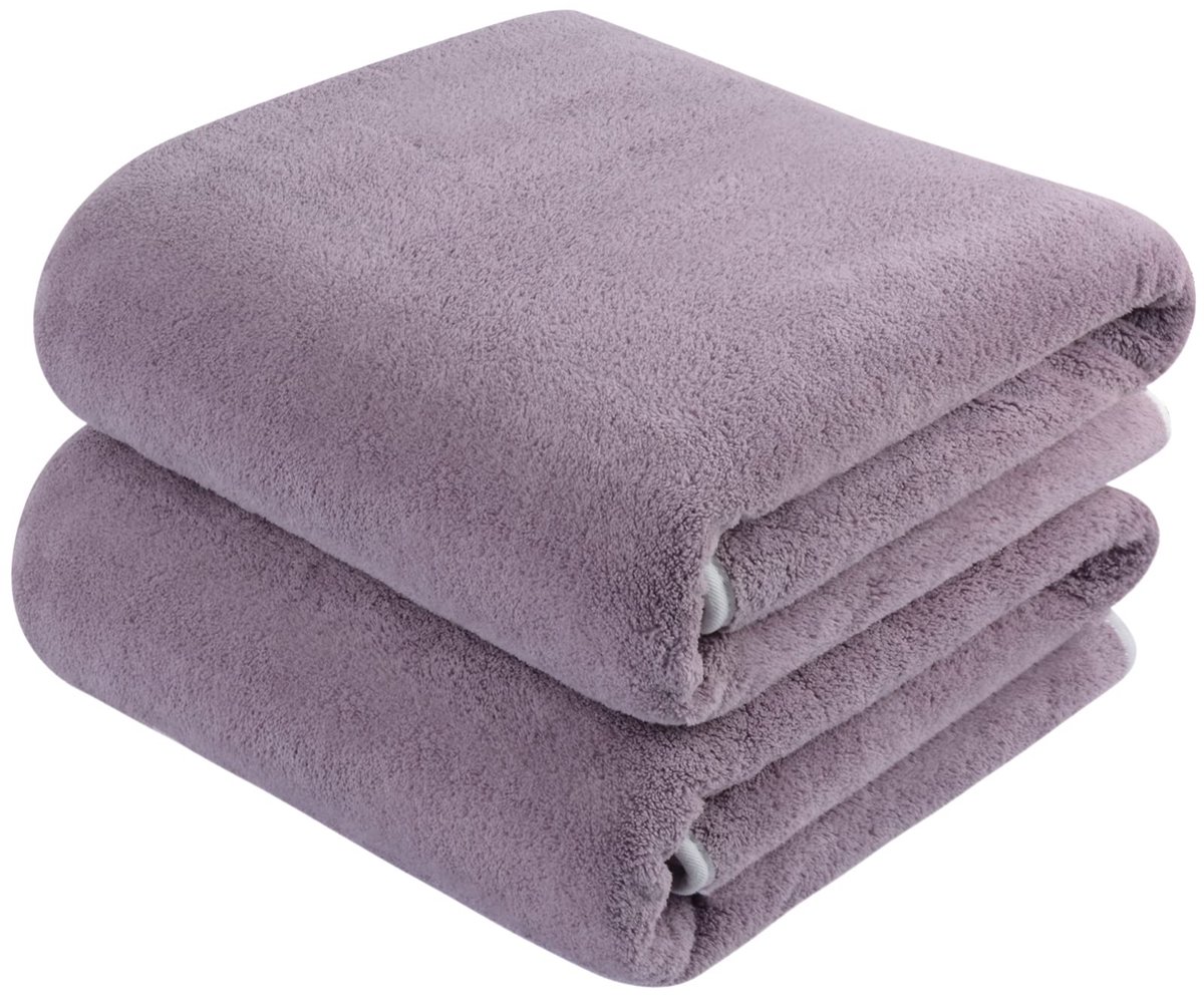 Ibenzoa® Extra grote microvezel handdoekenset van 76 x 152 cm, sneldrogend en pluisvrij, 2 stuks in lila