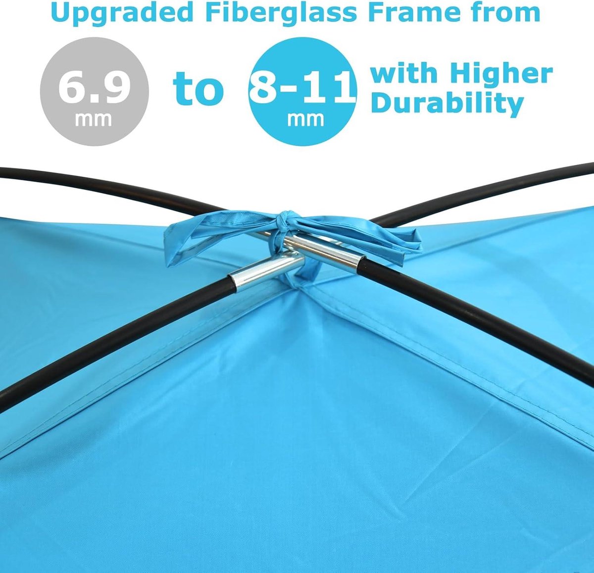 Tente De Plage Portable 3 Personnes Parasol UPF 50+ Avec Plancher Extensible - Bleu
