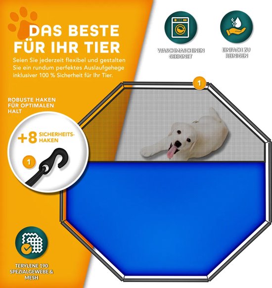 TRESKO® Puppyren 60 cm hoog met dak en grondankers, 8-delig