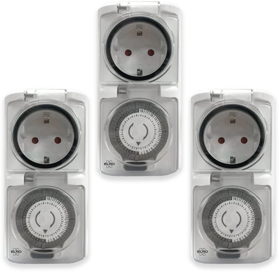 3-Pack ELRO TO1500 Mechanische Tijdschakelaar voor Buiten | IP44 Waterdicht | 30-minuten Schakeltijden | Tot 3600W