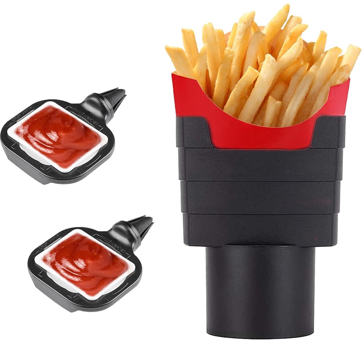 Auto friet en saushouder clipset - 3 stuks - kunststof - geschikt voor elk type ventilatieopeningen