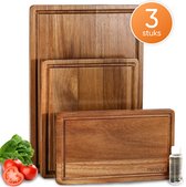 Nevana 3-delige Snijplankenset - Snijplanken Acaciahout - Keukenplanken met sapgeul - Borrelplank - Serveerplank - Snijplank Hout - Duurzame keuze - 38.1 x 25.4 cm - Inclusief onderhoudsolie