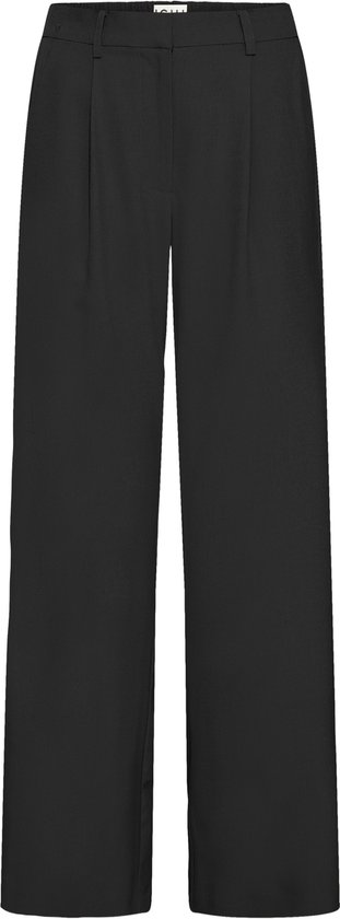 Zwarte wijde broek met elastische tailleband en steekzakken.