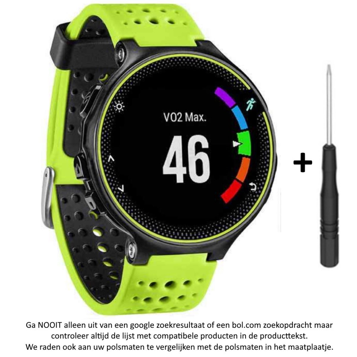 Groen Zwart siliconen horlogebandje geschikt voor de Garmin Forerunner 220, 230, 235, 620, 630, 735XT, Approach S20, S5 S6 - Maat: zie maatfoto - horlogeband - polsband - strap - siliconen - green black rubber