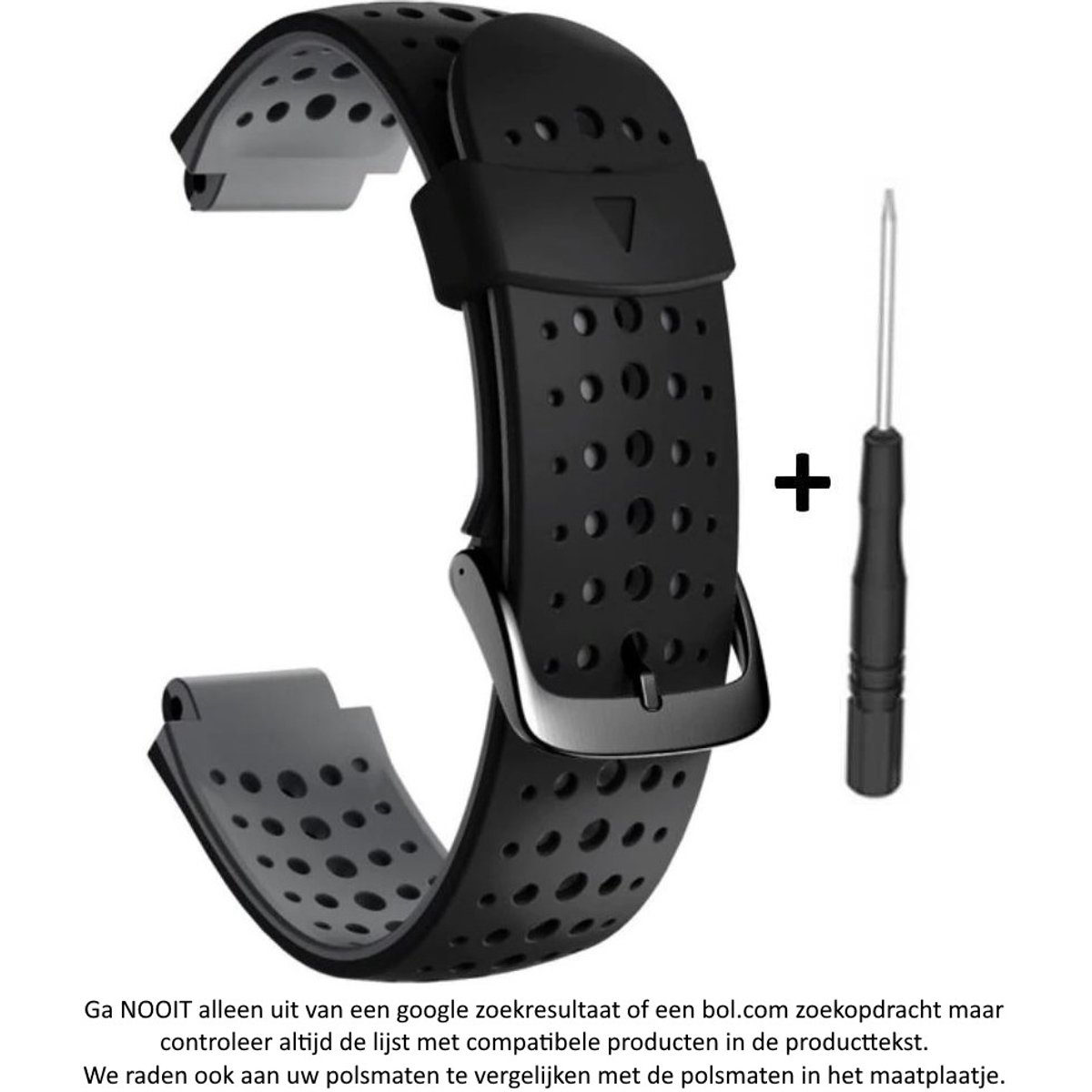 Zwart Grijs siliconen horlogebandje geschikt voor de Garmin Forerunner 220, 230, 235, 620, 630, 735XT, Approach S20, S5 S6 - horlogeband - polsband - strap - siliconen - black grey rubber