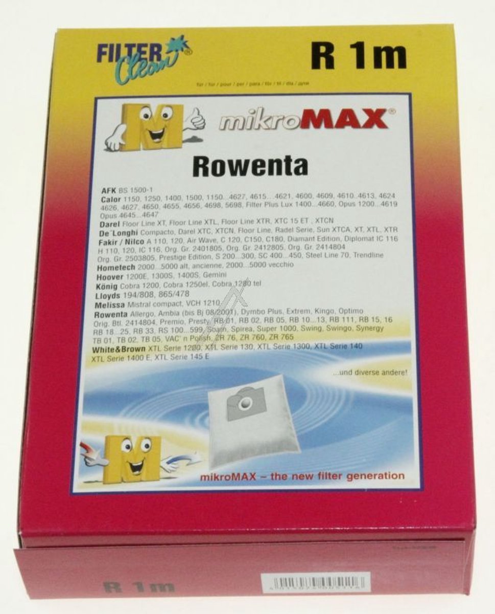 FilterClean Stofzakken voor Rowenta ZR76, RB01-RB33, Premio, R1M