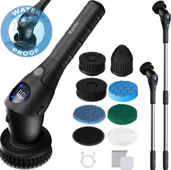 Lydo Elektrische Schoonmaakborstel 90° draaibare kop - Schrobborstels - Poetsmachine - Voor Badkamer & Keuken - Voegenborstel - Schrobber Met Steel - Handborstel