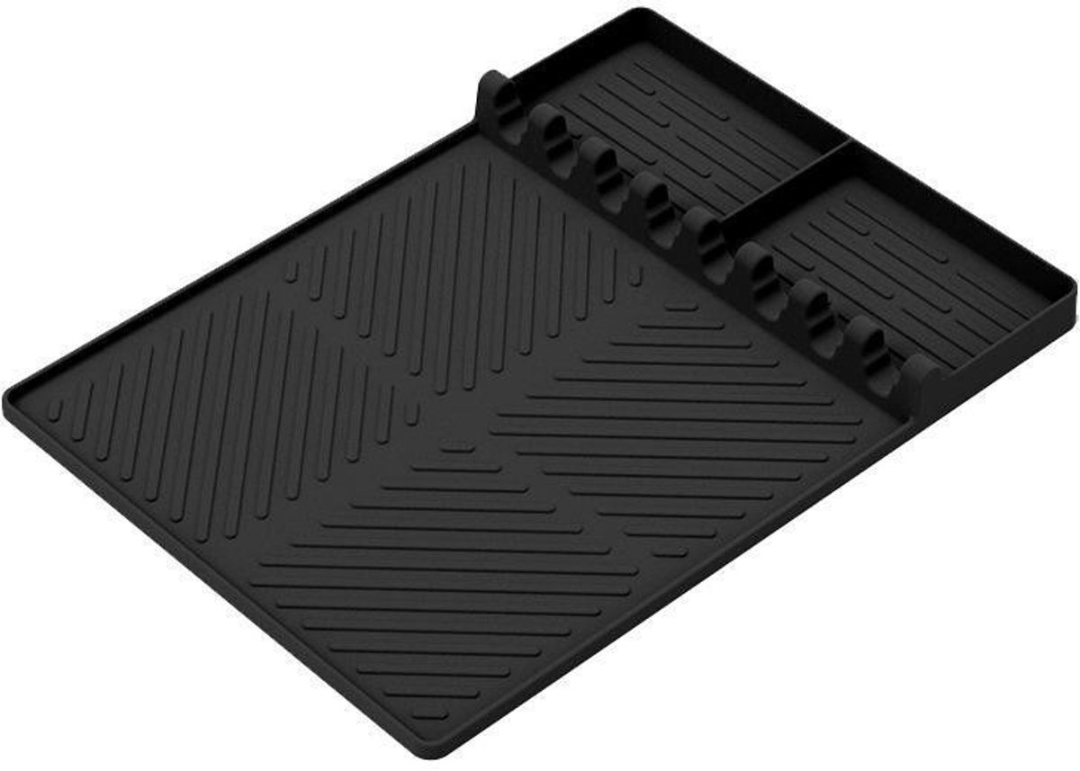 Siliconen grillmat, siliconen bakmat met haak, schrapermat voor buitengrill en keukenwerkblad -Zwart