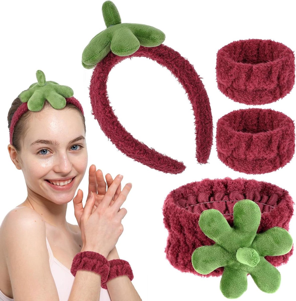 Allecto Plus - Set van 4 elastische spa-gezichtshoofdbanden en polswasbanden voor dames - Ideaal voor skincare en yoga oefeningen - Huidverzorging tijdens douche en gezichtsreiniging