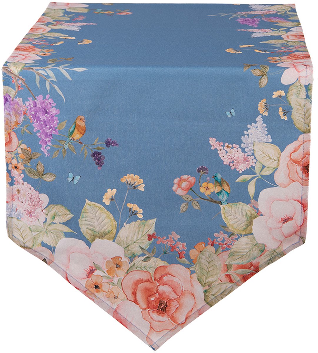 Clayre & Eef Tafelloper 50x160 cm Blauw Katoen Bloemen