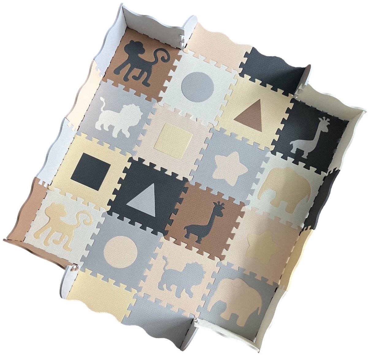 Eco Toys Schuimrubber Speelmat Baby - 16-Delige XL Vloermat - Speelkleed met Opbergtas - Vloerpuzzel - Puzzelmat - Beige