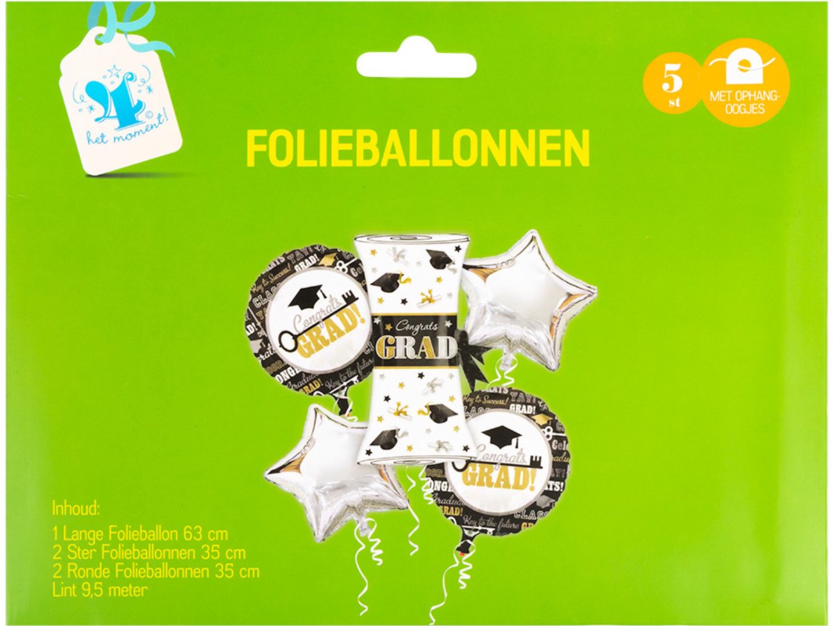 Folieballonnen set | Geslaagd | 5 stuks | Zilver