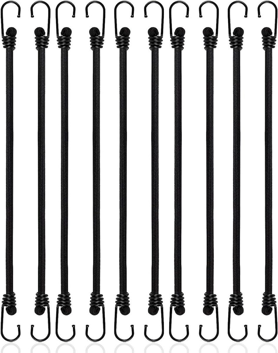 Allecto Plus - Rubber Tie Down Straps met Haken voor Bagage en Tenten 10 Stuks 25 cm Zwart
