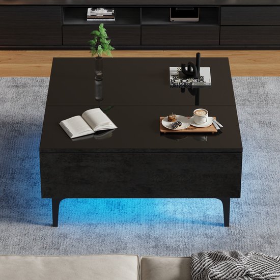 Hoogglans salontafel met 4 lades - 78 x 78 x 36 cm - opbergruimte eronder - spaanplaat - wit