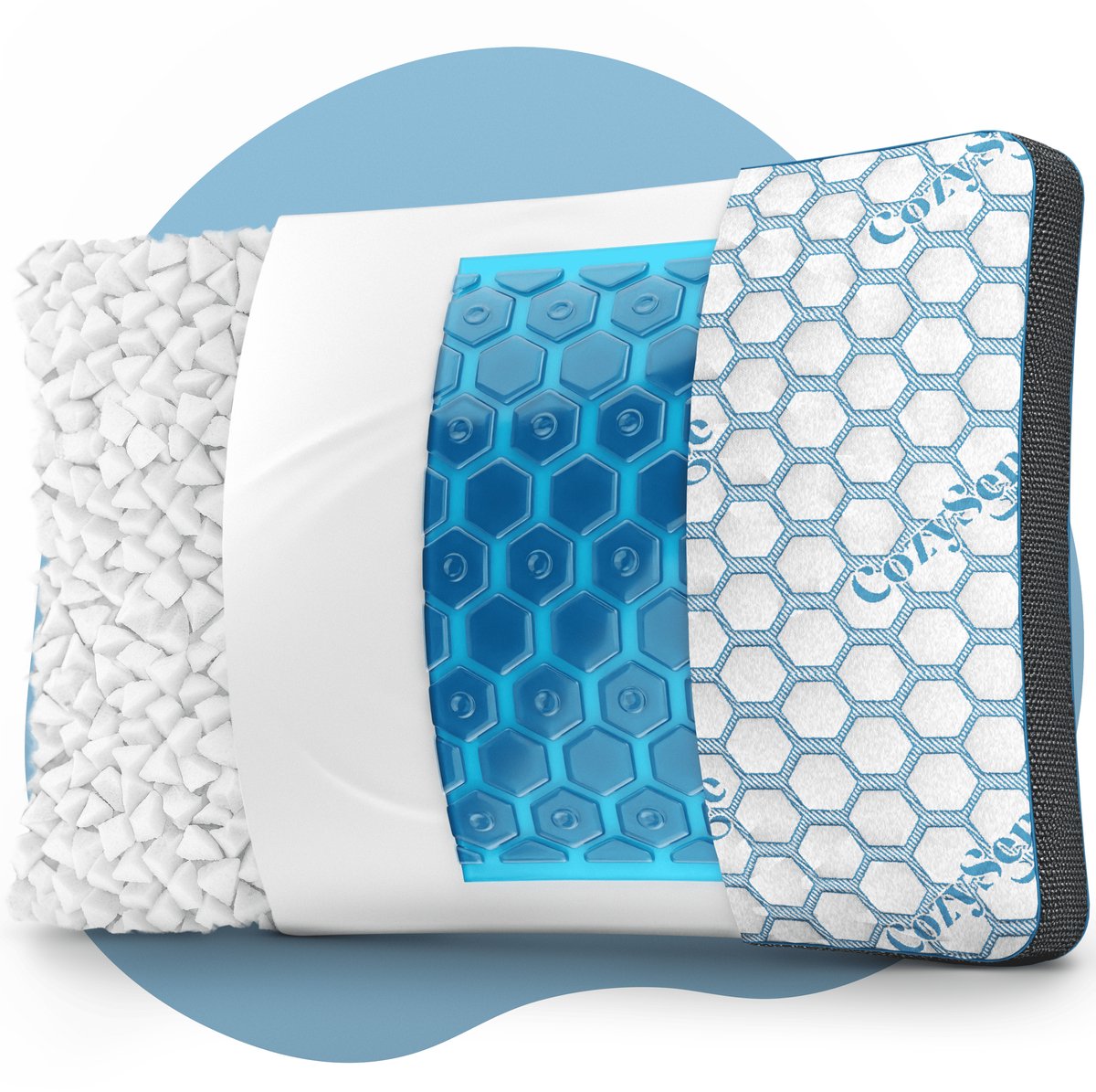 CozySense® PolarGel Hoofdkussen - Kussen tegen Nekklachten - Slaapkussen - Pillow - Coolgel Pad - Vulbaar Traagschuim - Zijslaper, Rug-, & Buikslaper
