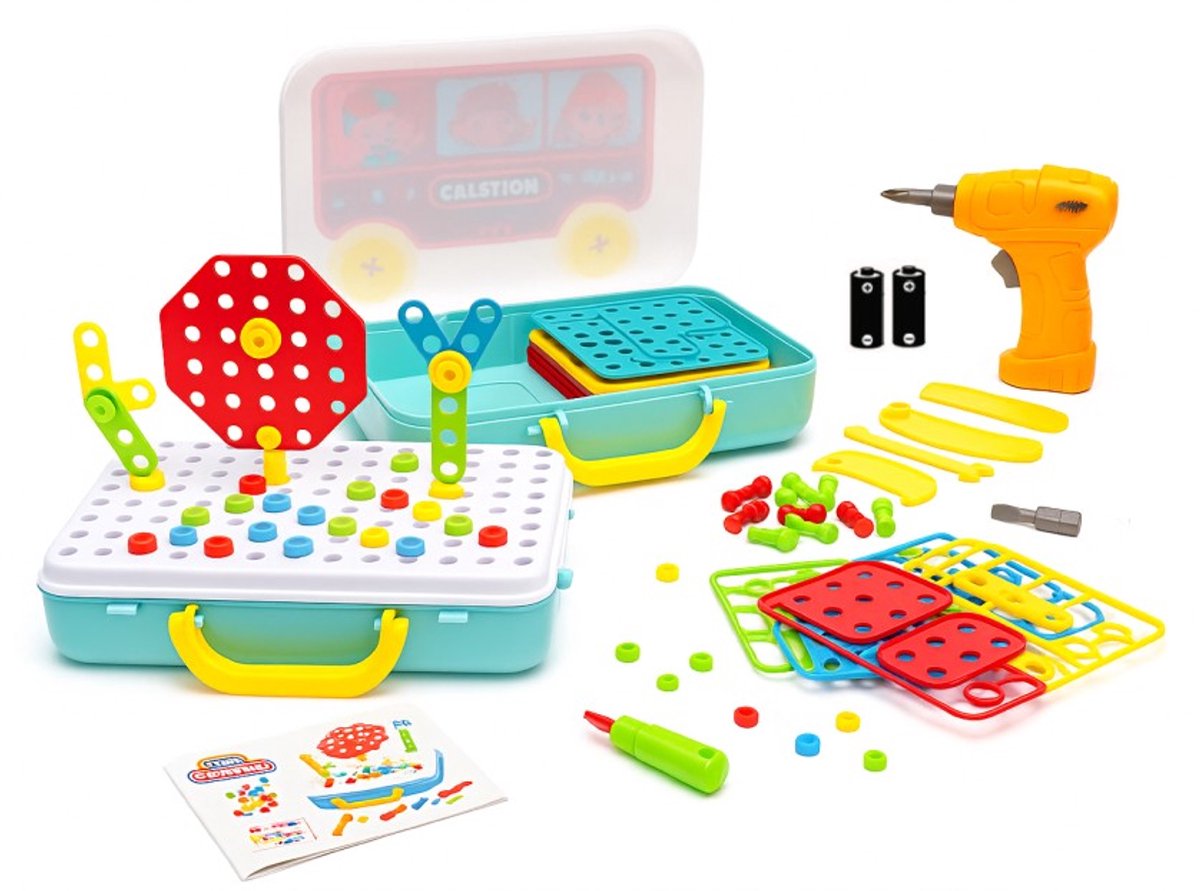Goodz4All 260-Delig Educatief Speelgoed Constructie-3D Puzzel met Batterijen - Bouwspeelgoed Elektrische Boor Schroefmachine - Speelgoed Gereedschapskoffer