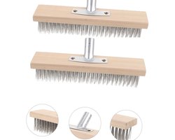 Brosse de sol 2 pièces - Acier inoxydable robuste - pour un nettoyage efficace des cuisines en béton - Poils larges et récurants - pour éliminer les joints et la mousse