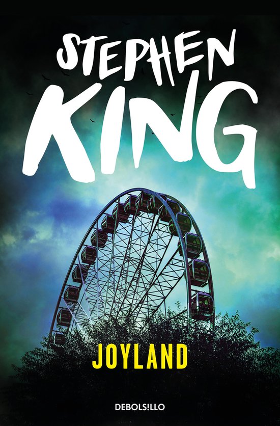 Boekomslag van Stephen King's Joyland met een reuzenrad tegen een donkere, dreigende hemel.