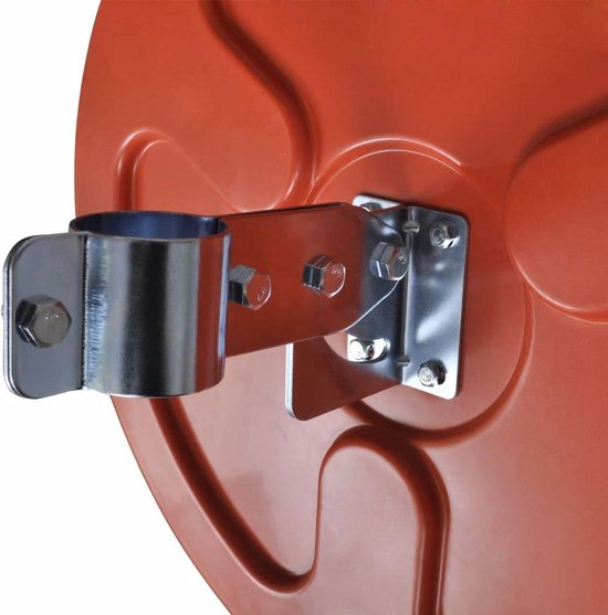 Détail du support de montage en métal sur un miroir convexe à dos orange