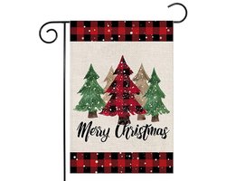 Tuinvlag - 30 × 45 Cm - Dubbelzijdig - Tuinposter - Tuindoek - Tuinposters Buiten - Kerst - Vrolijke Kerstbomen Tuinvlag Rood - Kleine Seizoensgebonden Lente Buitendecoratie Voor Boerderijvakantie