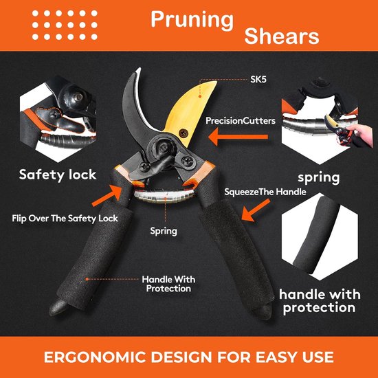 Sécateur - Sécateur professionnel multifonction - Cisailles à branches jusqu'à 25 mm - Cisailles de jardin - Cisailles à branches - Outils de jardin - Sécateur à main ultra tranchant, Cisailles de jardin professionnelles - Acier