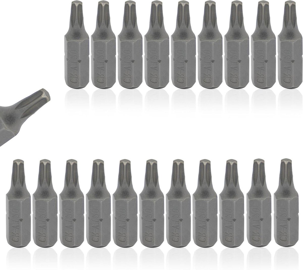 Allecto Plus - 20-delige set schroevendraaiers met T20 schroevendraaierbits - Elektrische bits - 25 mm zeskantige aandrijving - Inclusief flip-top-box