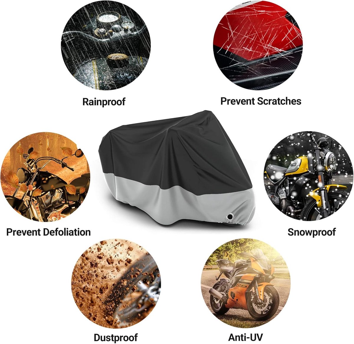 Waterdicht Motorhoes - 265x105x125cm - Outdoor Afdekzeil voor motorfietsen - Motorfiets Hoes - Motorhoezen Waterdichte - Motorafdekking - Outdoor & Indoor - Motorfiets regenjas - Universeel Motor - XXXL - Zwart en zilver – foto 6