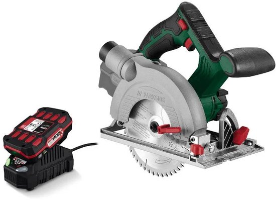 PARKSIDE® Accu-handcirkelzaag inclusief 20V 2Ah accu en oplader - Toerental: 3800tpm - Ø zaagblad: 150mm - Inclusief Inclusief zaagblad Ø150 x Ø16mm, inbussleutel, parallelaanslag, adapter voor externe stofafzuiging en transportkoffer