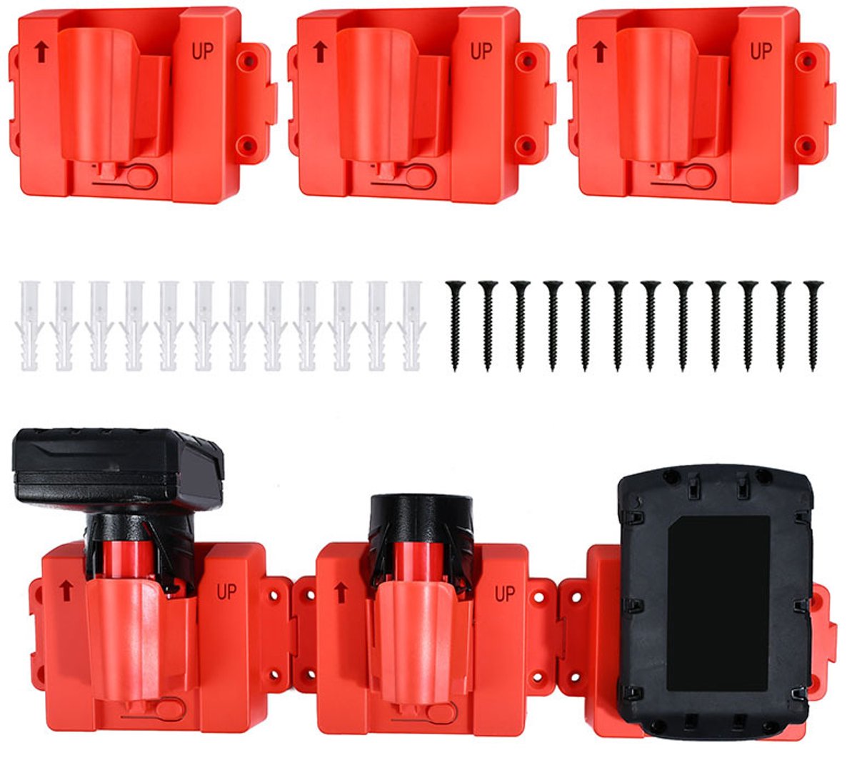Batterijhouder geschikt voor Milwaukee M12 12V/18V batterij - voor gereedschapskist in werkbus - 3 stuks