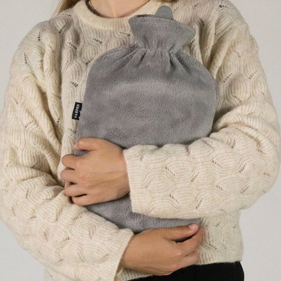 Pasper XXL kruik met hoes 3.5 liter - naadloos ontwerp - warmwaterkruik - 8 uur warmte - grijs - kruikzak