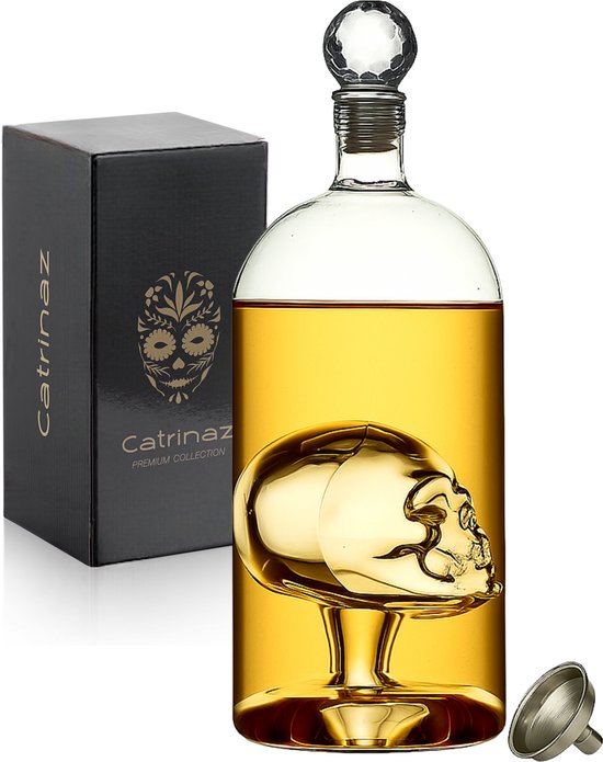 Catrinaz® Whiskey Karaf Skull – 1L – Handgeblazen Decanteer Karaf voor Whiskey, Tequila & Sterke Drank – Luxe Eyecatcher voor Bar of Interieur
