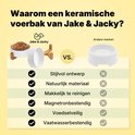 Comparaison d'une gamelle Jake & Jacky avec un support et une autre gamelle sans support. Liste des avantages de Jake & Jacky.